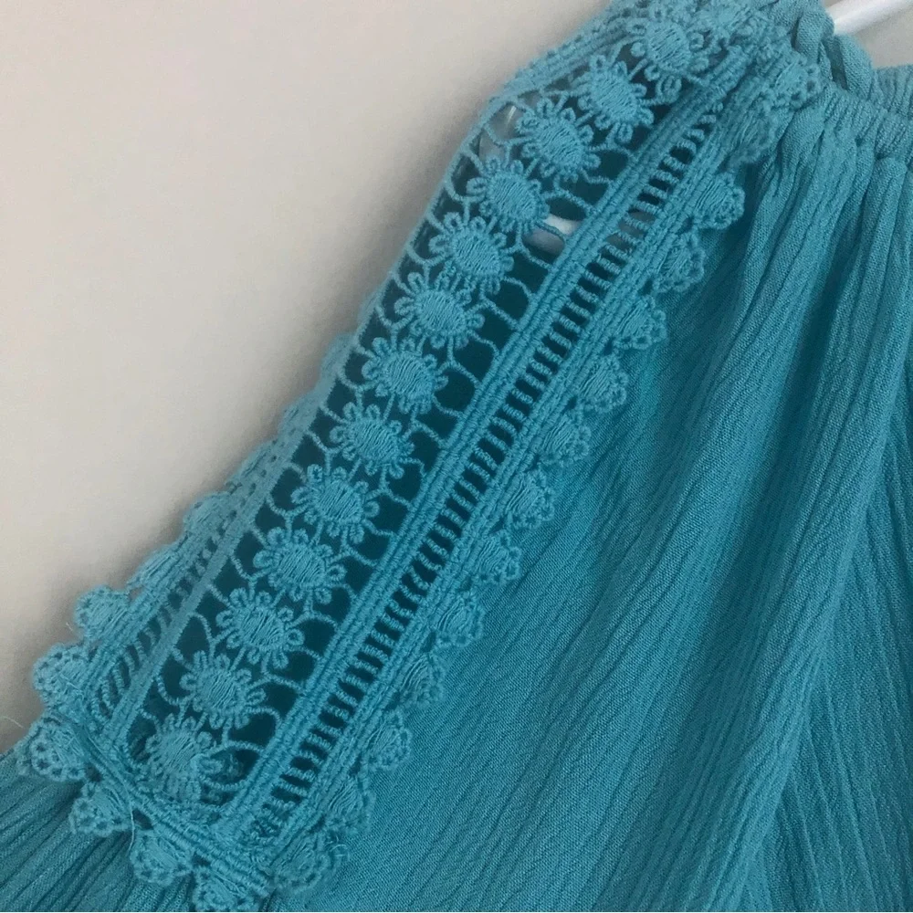 JUSTICE Store Teal Peasant Top Bell Sleeves Crochet Tasseles BOHO